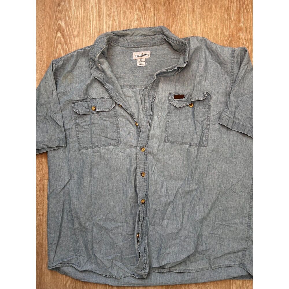 Carhartt Men's XL Blue Chambray Short Sleeve Button Up Workwear Shirt